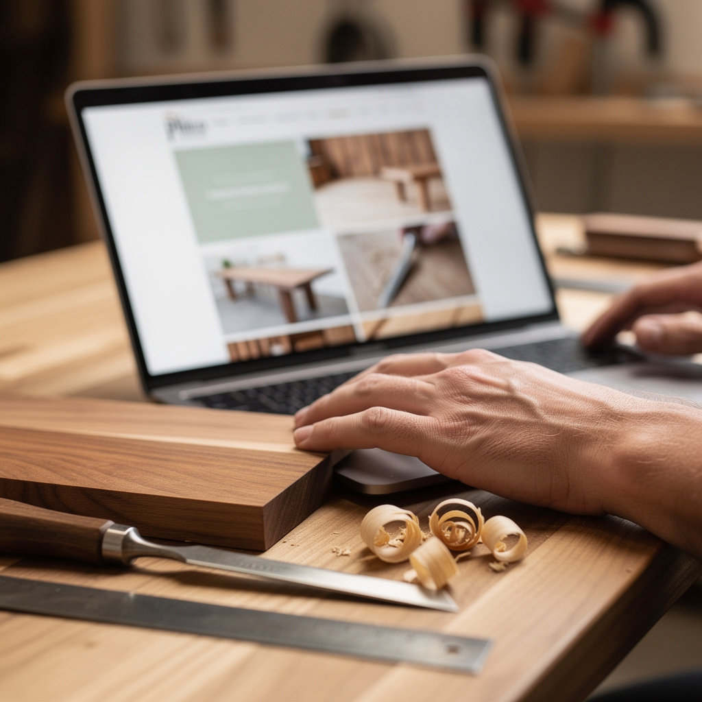 Philco Woodworking website design portfolio showcasing a professional woodworking business site on a laptop